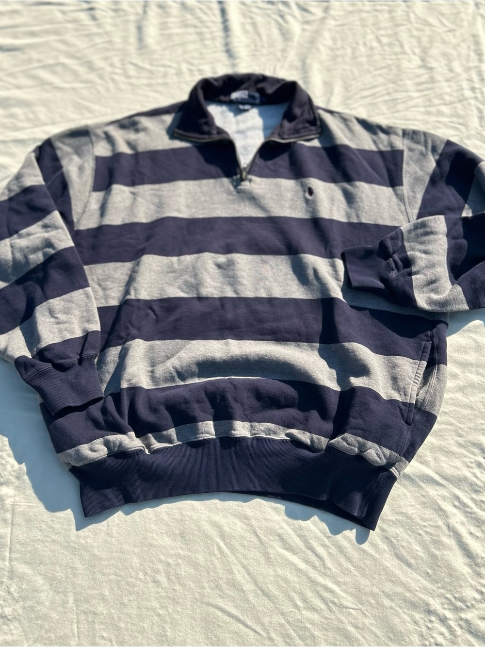 Men's Half-Zip Rugby Stripe Ralph Lauren Sweatshirt - Navy & Gray